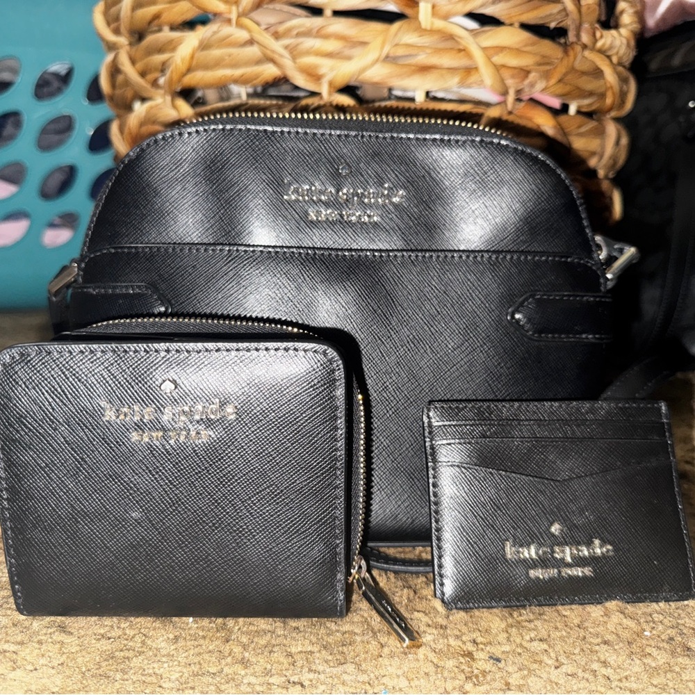 Kate Spade Black Leather Bag and Wallet Set